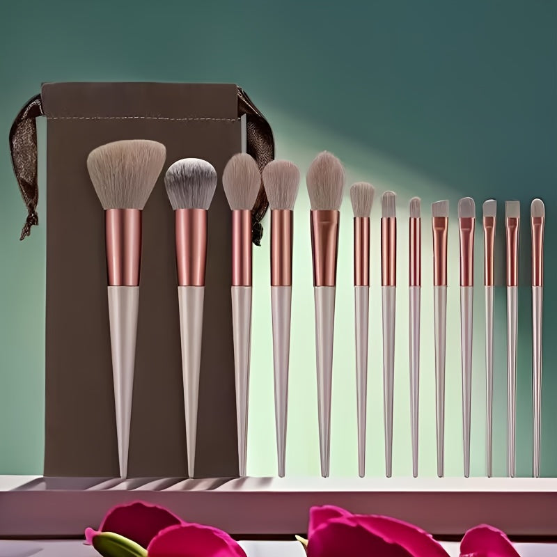 13 Professional Makeup Brushes Foundation Powder Concealer Eye Shadow Smudge Blush Highlight Natural Synthetic Brush Travel Portable Set+flannel Bag